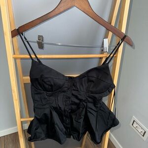 ZARA Black Satin Button-Front Bustier Cami